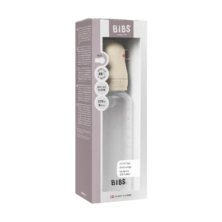 BIBS Baby Flaske Rund Latex 1 pack 270 ml Medium Flow Ivory