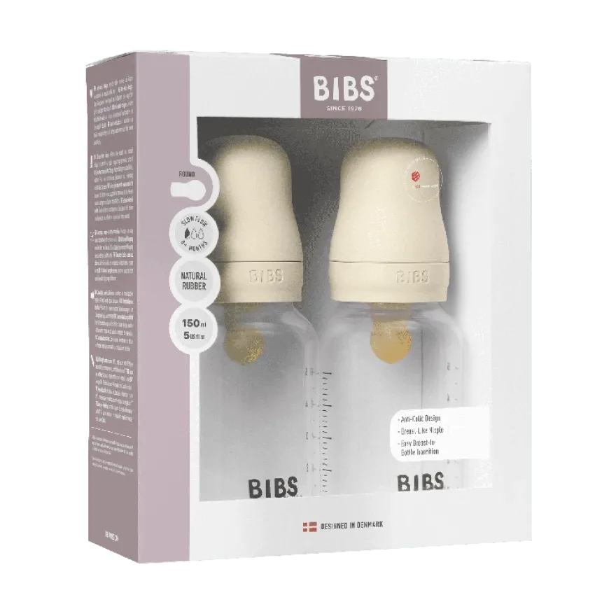 BIBS Baby Flaske Rund Latex 2 pack 150 ml Slow Flow Ivory