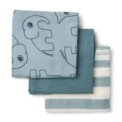 Burp cloth 3 - pack - GOTS - Deer friends Blue