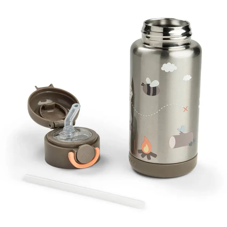 Done by Deer Isolerende flaske med sugerør Tiny trails 340 ml - sand