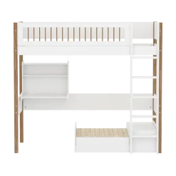 FLEXA NOR Casa Højseng med crossbar sengehest, stige, skriveborg og gæsteseng 90x200 cm- Hvid/eg