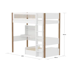 FLEXA NOR Casa Højseng med crossbar sengehest, stige, skriveborg og gæsteseng 90x200 cm- Hvid/eg