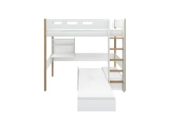 FLEXA NOR Casa Højseng med cut out sengehest, stige, skriveborg og gæsteseng 90x200 cm - Hvid/eg