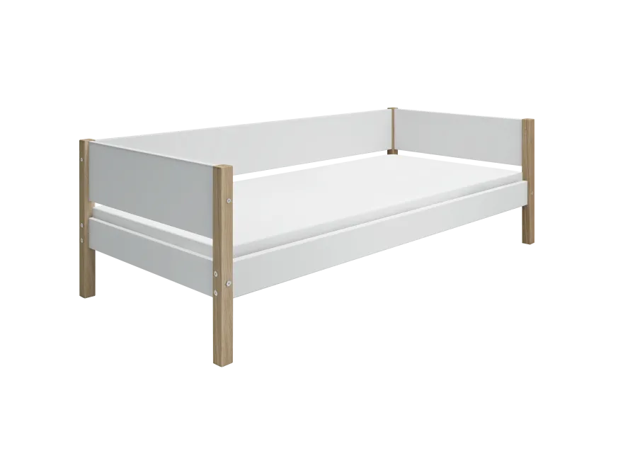 FLEXA NOR Enkeltseng 90x200 cm m. baggavl - Hvid/eg