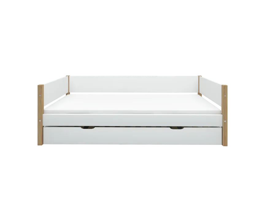 FLEXA NOR Enkeltseng 90x200 cm m. baggavl incl. Udtræksseng - Hvid/eg