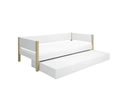 FLEXA NOR Enkeltseng 90x200 cm m. baggavl incl. Udtræksseng - Hvid/eg