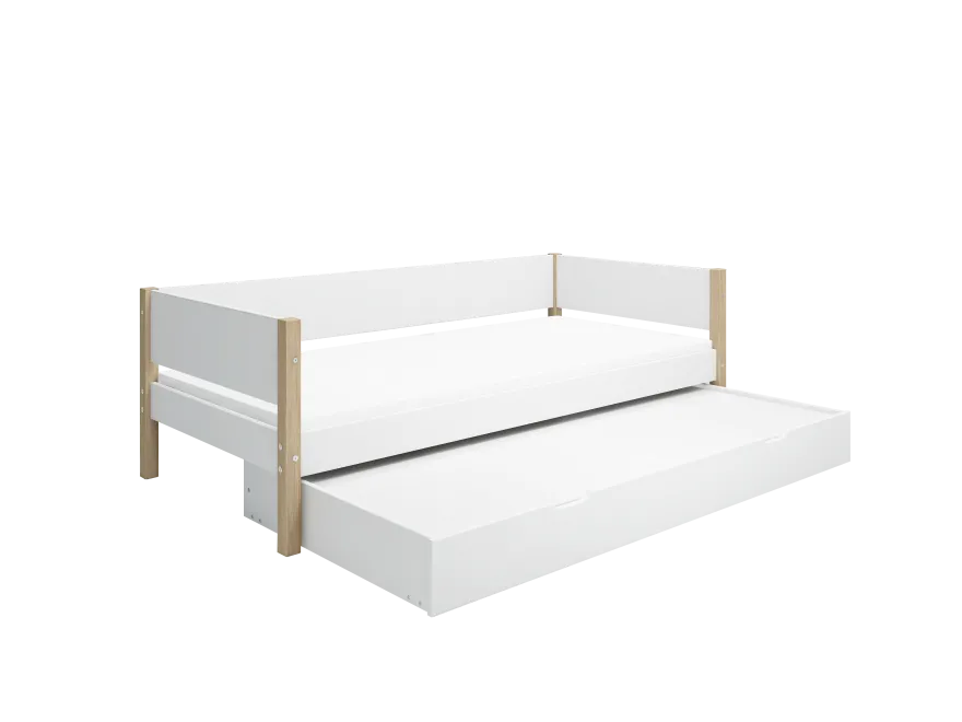 FLEXA NOR Enkeltseng 90x200 cm m. baggavl incl. Udtræksseng - Hvid/eg