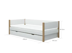 FLEXA NOR Enkeltseng 90x200 cm m. baggavl incl. Udtræksseng - Hvid/eg