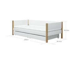 FLEXA NOR Enkeltseng 90x200 cm m. baggavl incl. 2 udtræksskuffer - Hvid/eg