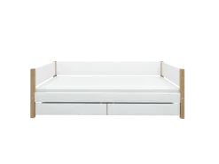 FLEXA NOR Enkeltseng 90x200 cm m. baggavl incl. 2 udtræksskuffer - Hvid/eg