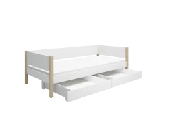 FLEXA NOR Enkeltseng 90x200 cm m. baggavl incl. 2 udtræksskuffer - Hvid/eg