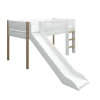 FLEXA NOR Halvhøj seng 120 cm med rutchebane, stige og cut out sengehest 90x200 cm - Hvid/eg
