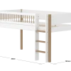 FLEXA NOR Halvhøj seng 120 cm med stige og crossbar sengehest 90x200 cm - Hvid/eg