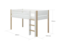 FLEXA NOR Halvhøj seng 120 cm med stige og cut out sengehest 90x200 cm - Hvid/eg