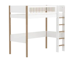 FLEXA NOR Højseng 184 cm med stige og crossbar sengehest 90x200 cm - Hvid/eg