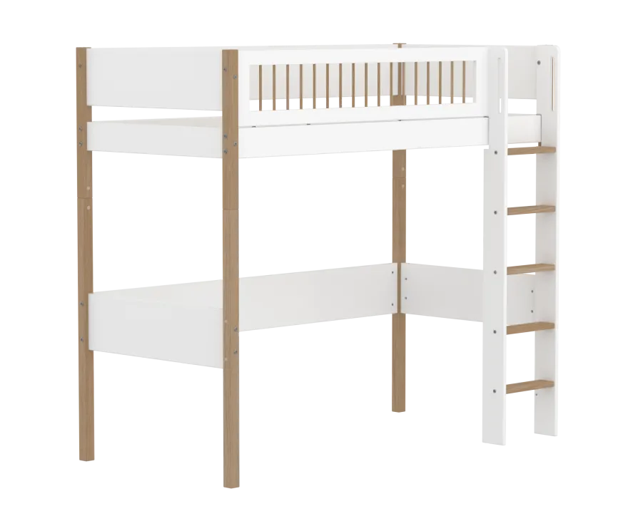 FLEXA NOR Højseng 184 cm med stige og crossbar sengehest 90x200 cm - Hvid/eg