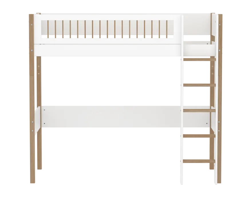FLEXA NOR Højseng 184 cm med stige og crossbar sengehest 90x200 cm - Hvid/eg