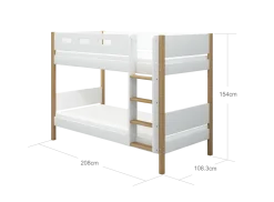 FLEXA NOR Køjeseng 154 cm med stige og cut out sengehest 90x200 cm - Hvid/eg