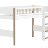 FLEXA NOR Mellemhøj seng 143 cm med stige og crossbar sengehest 90x200 cm - Hvid/eg