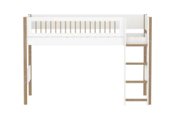 FLEXA NOR Mellemhøj seng 143 cm med stige og crossbar sengehest 90x200 cm - Hvid/eg