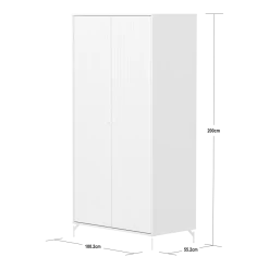 Flexa Saga Garderobeskab 200x100x55 Hvid riller/Hvide ben og greb