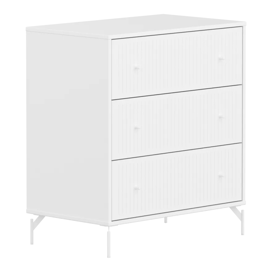 Flexa Saga Kommode 84x75,5x45 Hvid riller/Hvide ben og greb