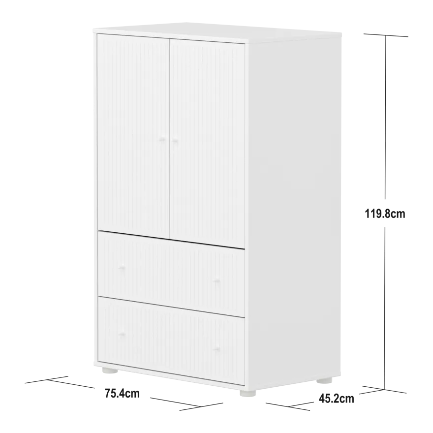 Flexa Saga Skab 120x75,5x45 Hvid riller/Hvid greb