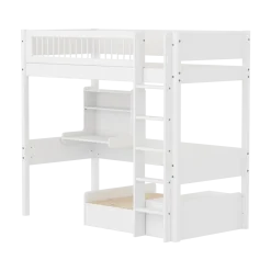 FLEXA WHITE Casa Højseng med crossbar sengehest, stige, click on skrivebord og gæsteseng 90x200 cm - Hvid/eg