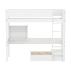 FLEXA WHITE Casa Højseng med grooves sengehest, stige, click on skrivebord og gæsteseng 90x200 cm - Hvid/eg