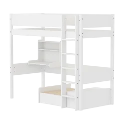 FLEXA WHITE Casa Højseng med grooves sengehest, stige, click on skrivebord og gæsteseng 90x200 cm - Hvid/eg