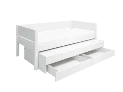 FLEXA WHITE Enkeltseng 90x200 cm m. baggavl incl. 2 skuffer og udtræksseng - Hvid