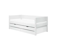 FLEXA WHITE Enkeltseng 90x200 cm m. baggavl incl. 2 skuffer og udtræksseng - Hvid