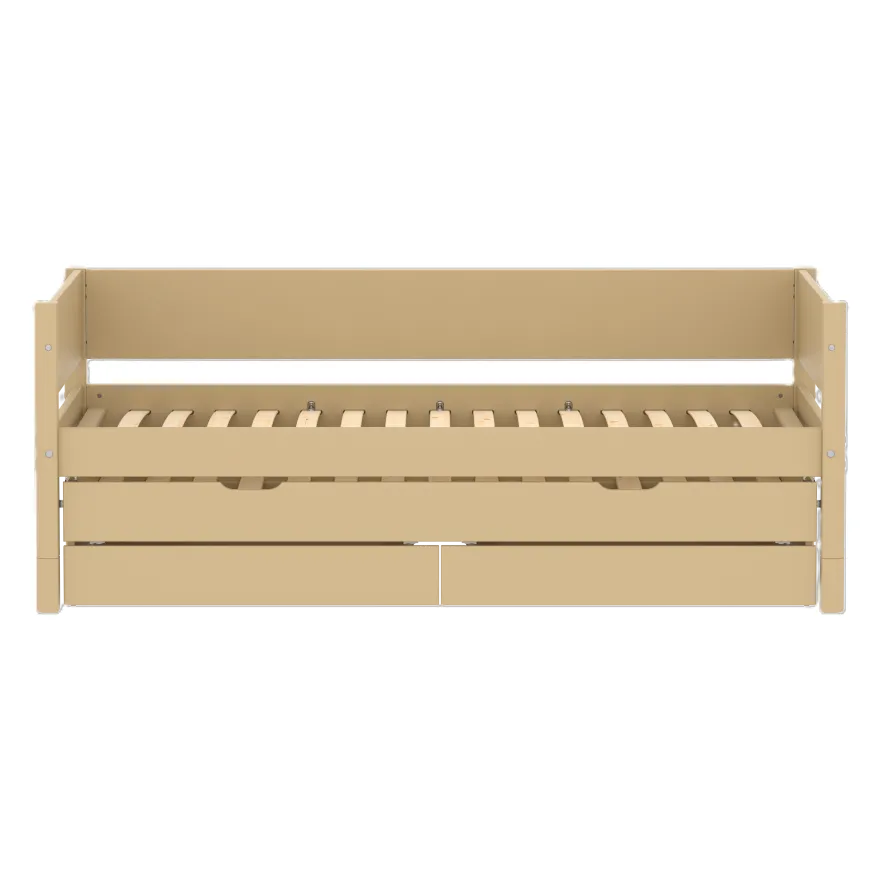FLEXA WHITE Enkeltseng 90x200 cm m. baggavl incl. 2 skuffer og udtræksseng - Sand