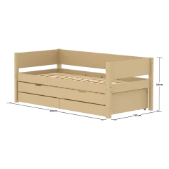 FLEXA WHITE Enkeltseng 90x200 cm m. baggavl incl. 2 skuffer og udtræksseng - Sand