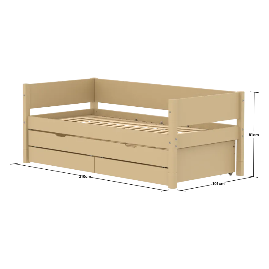 FLEXA WHITE Enkeltseng 90x200 cm m. baggavl incl. 2 skuffer og udtræksseng - Sand