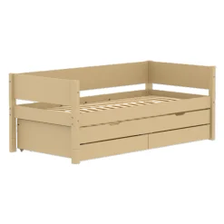 FLEXA WHITE Enkeltseng 90x200 cm m. baggavl incl. 2 skuffer og udtræksseng - Sand