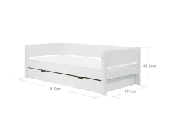 FLEXA WHITE Enkeltseng 90x200 cm m. baggavl incl. Udtræksseng - Hvid/eg