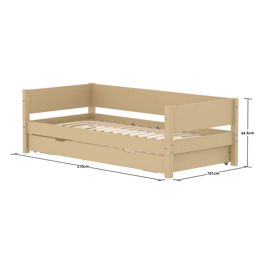FLEXA WHITE Enkeltseng 90x200 cm m. baggavl incl. Udtræksseng - Sand/eg