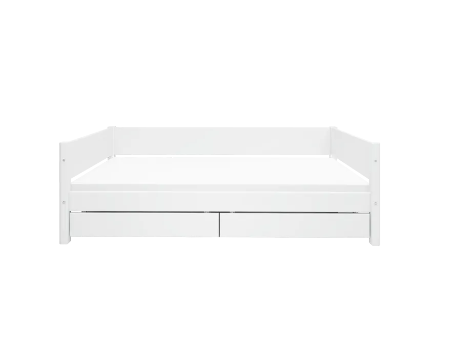 FLEXA WHITE Enkeltseng 90x200 cm m. baggavl incl. 2 udtræksskuffer - Hvid