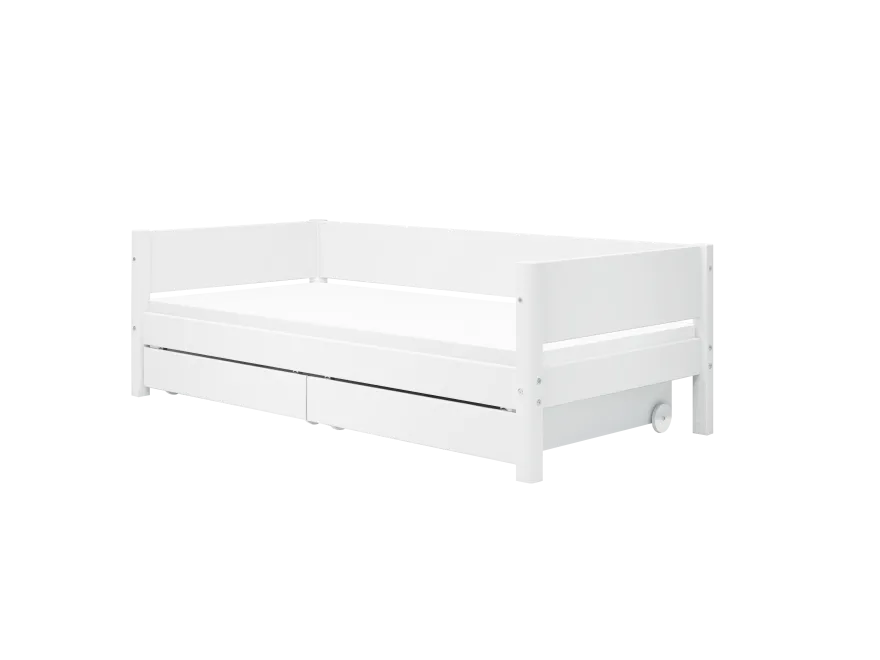 FLEXA WHITE Enkeltseng 90x200 cm m. baggavl incl. 2 udtræksskuffer - Hvid