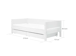FLEXA WHITE Enkeltseng 90x200 cm m. baggavl incl. 2 udtræksskuffer - Hvid