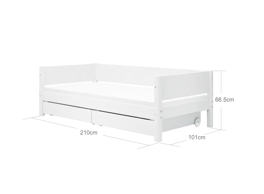 FLEXA WHITE Enkeltseng 90x200 cm m. baggavl incl. 2 udtræksskuffer - Hvid