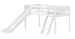 FLEXA WHITE Halvhøj seng 120 cm med rutchebane, skrå stige og crossbar sengehest 90x200 cm - Hvid