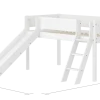 FLEXA WHITE Halvhøj seng 120 cm med rutchebane, skrå stige og grooves sengehest 90x200 cm - Hvid