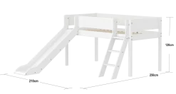 FLEXA WHITE Halvhøj seng 120 cm med rutchebane, skrå stige og grooves sengehest 90x200 cm - Hvid