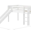 FLEXA WHITE Halvhøj seng 120 cm med rutchebane, stige og crossbar sengehest 90x200 cm - Hvid