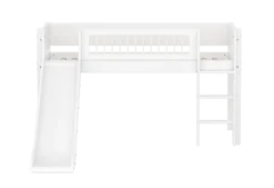 FLEXA WHITE Halvhøj seng 120 cm med rutchebane, stige og crossbar sengehest 90x200 cm - Hvid