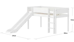 FLEXA WHITE Halvhøj seng 120 cm med rutchebane, stige og grooves sengehest 90x200 cm - Hvid