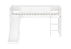 FLEXA WHITE Halvhøj seng 120 cm med rutchebane, stige og grooves sengehest 90x200 cm - Hvid
