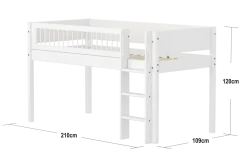 FLEXA WHITE Halvhøj seng 120 cm med stige og crossbar sengehest 90x200 cm - Hvid